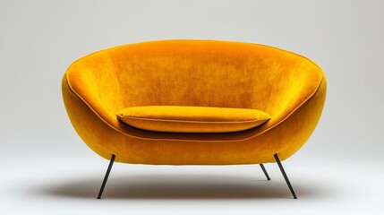 Yellow velvet armchair on white background.