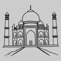 Taj Mahal line art silhouette vector design art and illustration