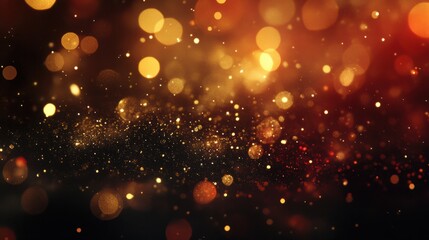 Obraz premium A chic abstract Christmas background with metallic gold and red textures, glowing snowflake effects, and bokeh highlights