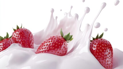 Fresh Strawberries Splashing in Milk
