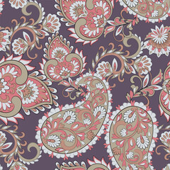 Seamless pattern traditional Asian paisley design. Vector pattern for textile design and fabrics, fashionable and delicate.