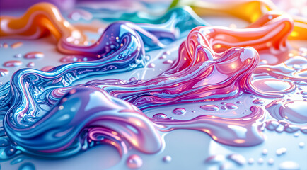 Obraz premium Abstract Colorful Liquid Metal or Paint Flowing and Swirling. 3D Render Animation, Fluid Dynamics and Abstract Art Concept.