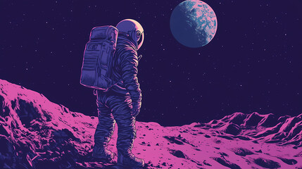 Obraz premium Astronaut exploring the lunar surface. Moondust. Illustration