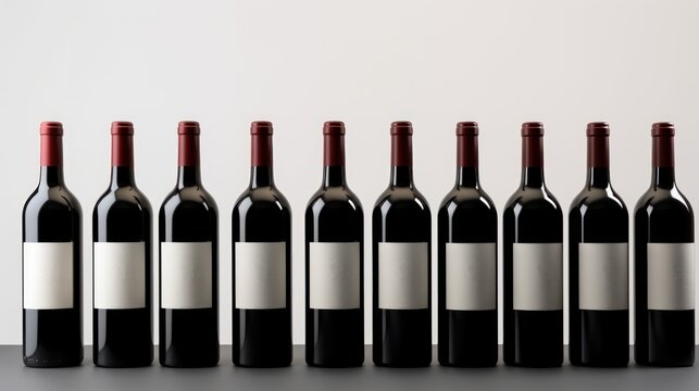 Row of Wine Bottles with Blank Labels