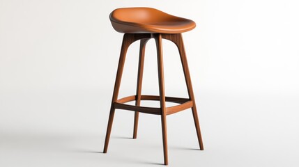 Modern Bar Stool with Leather Seat and Wooden Frame