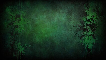 Fototapeta premium Abstract dark green sponge paint on black grunge texture background