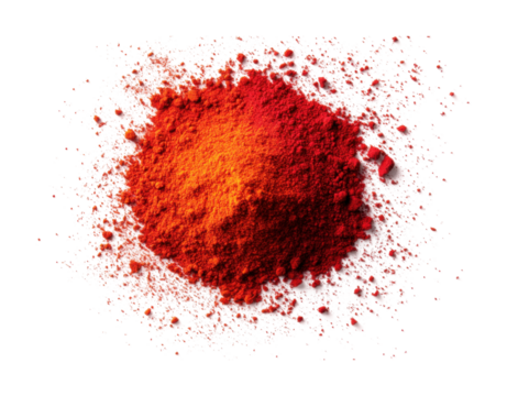 Colorful paprika powder in vibrant shades for culinary use and spice branding. Isolated on transparent background, png.