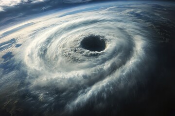 Powerful hurricane swirling over the ocean captured from a high altitude perspective