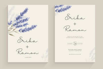 Modern and Simple Weding Invitation Template with Purple Flower Watercolor