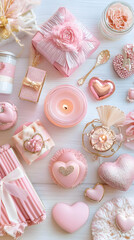 A collection of pink-themed decorative items and gifts, perfect for celebrations or aesthetics.