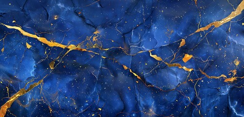 Luxurious blue marble background with golden veins and yellow abstract contrast, elegant texture