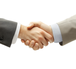 Two businessmen shaking hands in professional agreement or business partnership, close-up handshake symbolizing deal, cooperation, or success isolated on transparent background