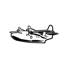 Sea Plane Monochrome Silhouette Vector Art Illustration Isolated