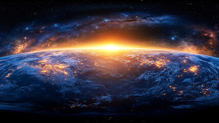 A 360-degree equirectangular projection space background featuring a nebula, stars, and an environment map in an HDRI spherical panorama, symbolizing vastness, infinity, and cosmic exploration


