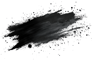 Single black brush stroke with artistic paint texture and rough edges, abstract bold design element for creative backgrounds isolated on transparent background