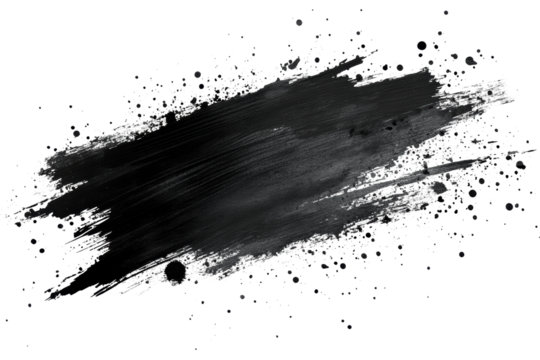 Single black brush stroke with artistic paint texture and rough edges, abstract bold design element for creative backgrounds isolated on transparent background