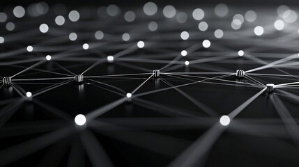 Abstract network connection, nodes linked by lines, dark background.