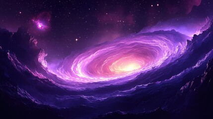 Obraz premium Purple cosmic swirl nebula galaxy space landscape.