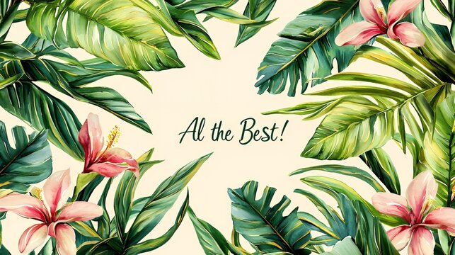 Tropical Paradise: All the Best Wishes with Lush Greenery and Vibrant Hibiscus