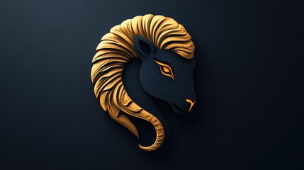 Fototapeta premium Elegant golden ram head profile against dark background.