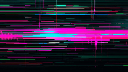 Abstract digital glitch art with horizontal pixel distortions, vibrant pink and blue colors, and futuristic patterns for modern designs.  
