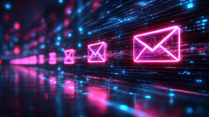 Abstract digital representation of email communications in cyberspace with flowing light trails, bright light, and blurred chaos symbolizing the speed, complexity, and connectivity of modern communica