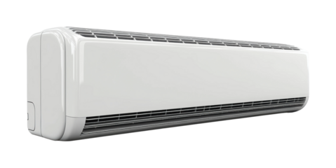 Efficient air conditioner unit designed for cooling indoor spaces in residential or commercial environments. Isolated on transparent background, png.