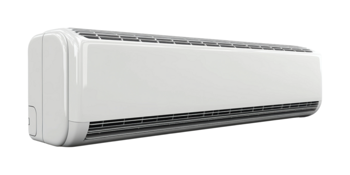 Efficient air conditioner unit designed for cooling indoor spaces in residential or commercial environments. Isolated on transparent background, png.
