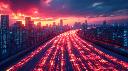 Abstract technology background representing digital chaos, symbolizing data streams, cybersecurity, cloud computing, supercomputing, and neural networks with vibrant colors and complex patterns

