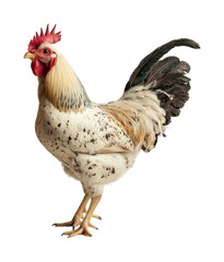 Fototapeta premium Portrait of a chicken standing proudly highlighting its vibrant feathers and distinct features. Isolated on transparent background, png.