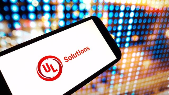 Konskie, Poland - December 23, 2024: UL Solutions company logo displayed on mobile phone