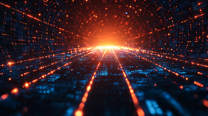 Abstract technology background representing digital chaos, symbolizing data streams, cybersecurity, cloud computing, supercomputing, and neural networks with vibrant colors and complex patterns

