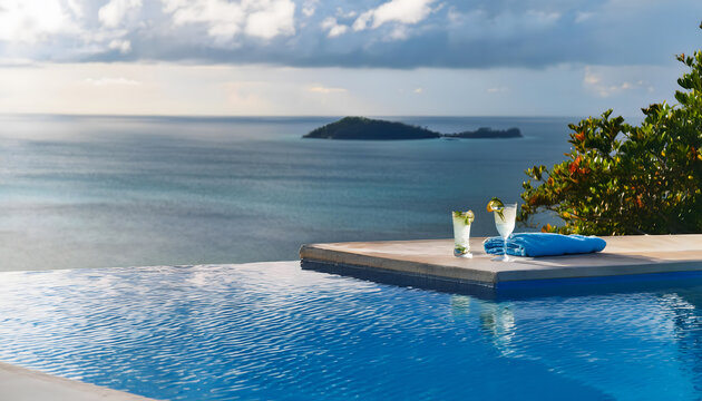 Experience ultimate relaxation at a stunning infinity pool that blends seamlessly with the endless ocean horizon, complemented by refreshing cocktails and a refreshing atmosphere