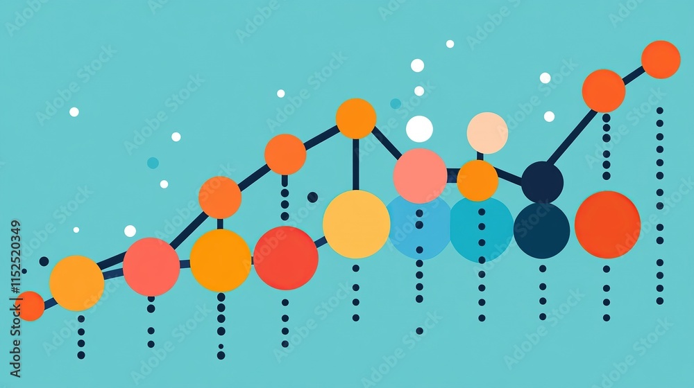 Poster a colorful data visualization graph depicting trends with circular data points.
