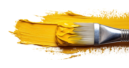Vibrant yellow paint brush stroke showcasing artistic creativity and fluidity in color application. Isolated on transparent background, png.