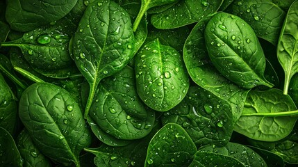 Fresh spinach leaves close-up natural setting food photography green environment macro view healthy concept