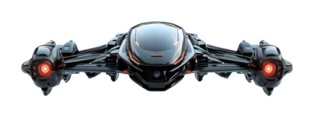 Modern futuristic drone, sleek design and quadcopter structure, advanced technology for surveillance or delivery isolated on transparent background