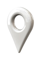 Glossy white 3D location marker symbol, modern map pin for navigation and travel concepts, stylish technology pointer isolated on transparent background