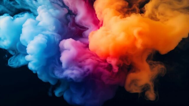 Abstract Wisps of Blue, Red, and Yellow Smoke on a Black Background, Vibrant and Dramatic