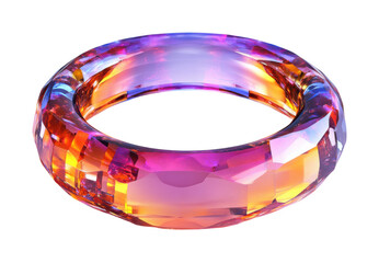 Vibrant crystal bracelet with colorful rainbow reflections, faceted glass bangle jewelry design, luxury fashion accessory isolated on transparent background