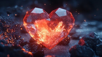 Captivating Heart-Shaped Gemstone with Sparkling Fire and Glowing Effects
