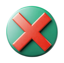 Obraz premium Green button with red check and X icon symbol representing options, choices, and decisions for applications and interfaces. Isolated on transparent background, png.