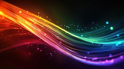 Obraz premium Vibrant Flowing Waves of Light in Rainbow Colors with Glittering Particles