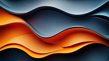 Abstract waves in blue and orange create a dynamic visual flow.