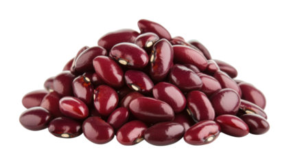 Pile of shiny red kidney beans, nutritious legumes for healthy eating, plant-based protein, cooking, and organic food concept isolated on transparent background