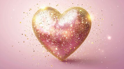 Obraz premium Sparkling Heart Design with Glitter and Colorful Particles on Soft Pink Background