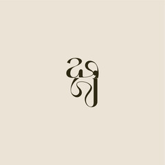 dynamic line monogram logo luxurious concept AJ elegant wedding letter
