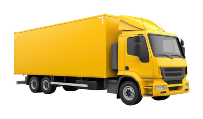 Cargo truck in bright yellow color ready for transport. Isolated on transparent background, png.