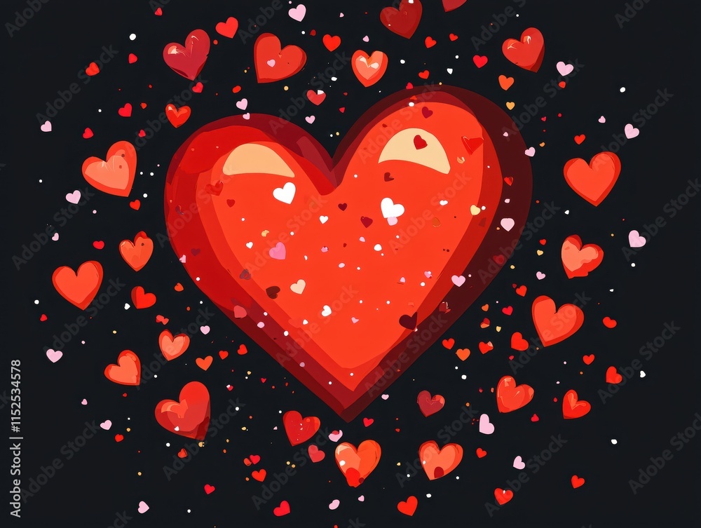 Aufkleber vibrant heart design with multiple colorful hearts on a dark background
