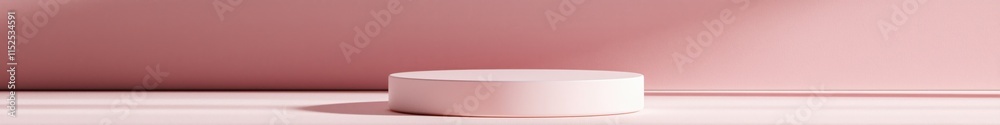 Poster minimalist pink background with round white platform for product display or photography